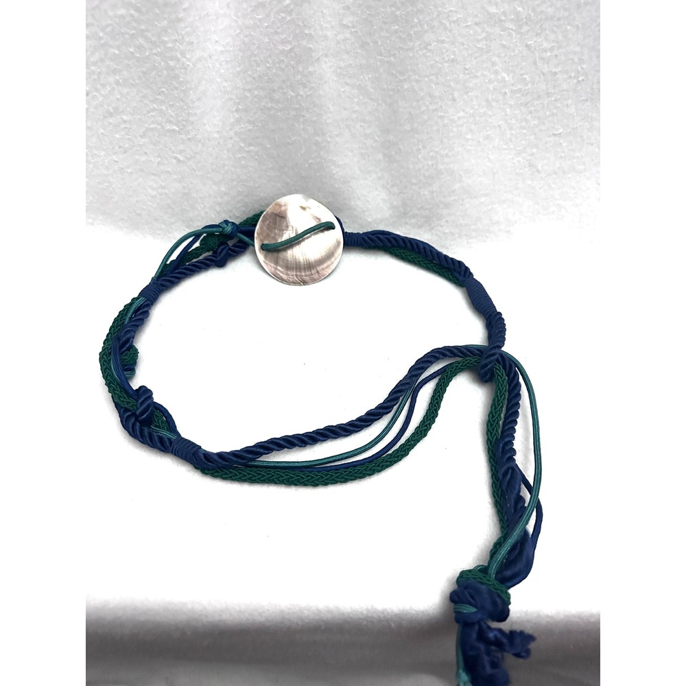 Vintage Gary Gail 43" Cord Belt Mother of Pearl Shell Navy Green